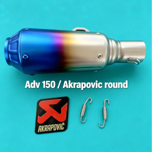 Adv 150 stainless elbow on Akrapovic round with DB reducer