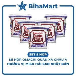 [SET 5 HỘP] - MASAN - Mì hộp Omachi quán xá châu Á hương vị Miso hải sản Nhật Bản Hộp đồ ăn Omachi quán xá châu Á (96g/hộp)