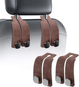 SeatHooker Leather Car Headrest Hangers Car Headrest Hooks for Purse and Bags 2-in-1 Leather Car Seat Back Storage Hook Anti-Slip Purse Holder for Car Supports Up to 50 lbs (Black-2 Pack)