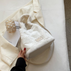 Furry Bucket Bag Womens Handbag Fashionable Soft Plush Crossbody Bag Summer New Arrival Magnetic Buckle Closure Casual StyleK