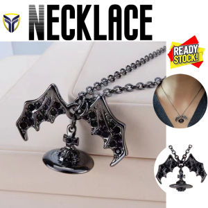 2023 Vivienne Westwood 3D Black Diamond Bat Wing Saturn Necklace Light Luxury Women Niche Trend Ins Fashion Retro Y2K Punk Gothic Hip Hop Personalized Collarbone Chain Accessories
