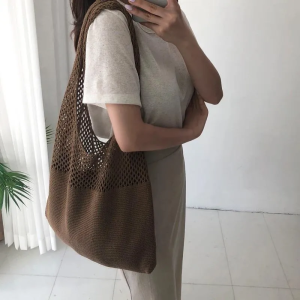 YAHOO Womens Summer Handbags - Casual Hollow Woven Tote Designer Beach Tote Bags Large Capacity Knitting Shoulder Handbag for Summer