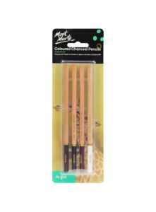 Mont Marte Colored Charcoal Pencils – Set of 4 or 12 Earth-Tone Shades (White Sanguine Sepia & Burnt Sienna)