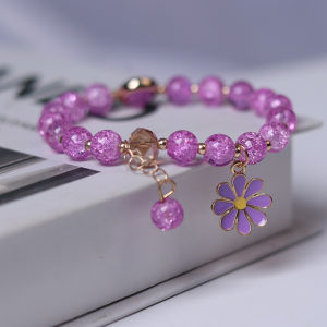 A.one Lovely Crystal Beads Daisy Charm Fortune Bracelet for Women Girls Wrist Chain Bangle Jewelry COD
