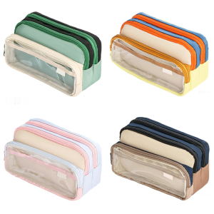 Contrast Color Pencil Case Clear Pencil Bag Large Capacity Pen Case Pen Pouch Japanese Styles Pen Bag Pencil Organisers