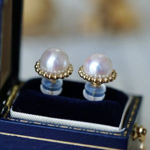 Montagne Jewelry 18K Pure Gold Earring Elegant Design Fine Jewellery Natural 6.5-7mm Flawless Akoya Pearl Earrings Stud Earring For Women