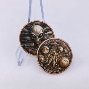 【discount store】1OZ .999 Fine Copper Alien Commemorative Coin Alien Space Pattern Challenge Coin Desktop Ornament Collectible Souvenir Gift