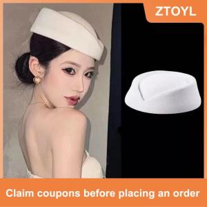 【ZTOYL】 Mũ beret Mũ hãng hàng không tiếp viên hàng không mũ cổ điển mũ đen phẳng đầu mũ tóc Clip Phụ kiện tóc
