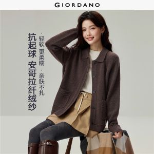 Giordano Beau Monde Women Turndown collar double pockets cardigan Free Shipping 13356625