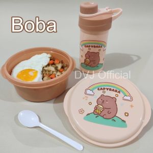 Set Tas Kotak Makan dan Botol Minum Karakter Kapibara Anak Bekal Bento PAUD TK Capybara Lunch Box Tumbler Set Anti Tumpah Bocor