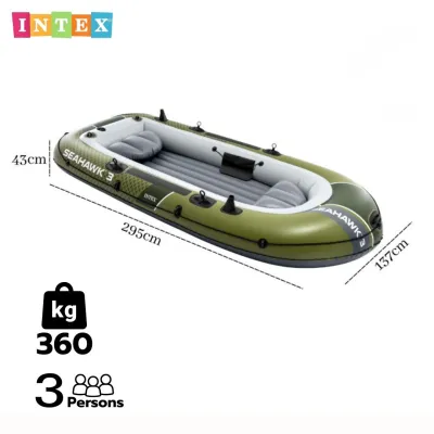 INTEX เรือ เรือเป่าลม 3 ที่นั่ง แถมฟรีไม้พาย 2ชิ้น สูบลม 1 ชิ้น อุปกรณ์ครบชุด SEAHAWK 3 Boat 66333