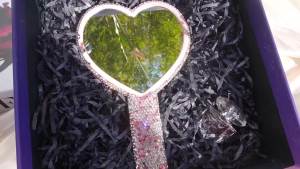 Rhinestone Pink Heart Mirror Handheld Bling Hand Held Mirrors with Handle Glitter Cosmetic Dazzling Mirror Portable Cute Travel Makeup Lash Mirror