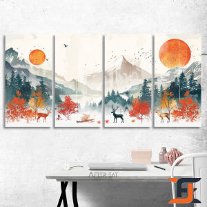 AFTEREAT HIASAN DINDING SET ISI 4 (15X30CM) SIMPLE ARTISTIK RUSA ABSTRAK HIASAN DAN PAJANGAN KAYU