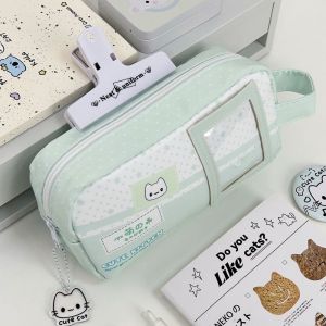 NOONOOR Handheld Pencil Case Star Kitten Print Large Capacity Pen Bag Kawaii Stationery Pouch Gift