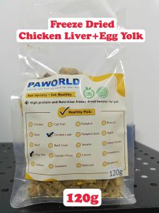 PAWORLD  Booster Freeze Dried Premium Cat Dog Treats ( Chicken Liver + Egg Yolk ) Makanan Kucing Gemok 120g