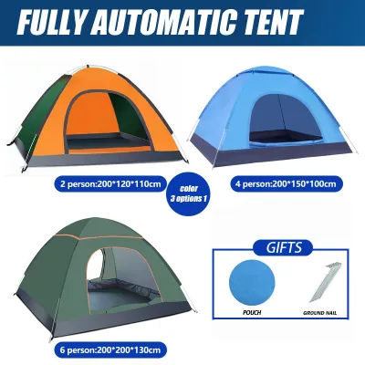 【COD】Portable Outdoor Camping Tent Foldable 2/4/6/8 person tent multi-color automatic pop-up and rainproof