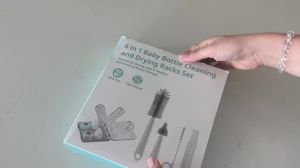 Bottle Brush Set -Baby Travel Essential-6 in 1 Bottle Cleaner Kit with Silicone Bottle BrushCleaner BrushStraw BrushSoap DispenserStorageBottle Drying Rack for Home and Travel(Blue)