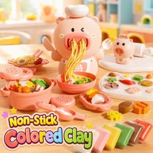 Sweet Home.my Pig Chef Noodle Machine Toy Color Clay Rubber Clay Mold Tool Set Kitchen Utensils Kids DIY Kit