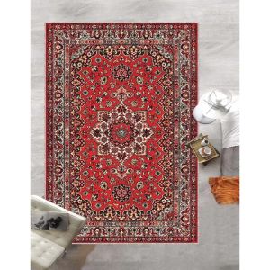 Retro Red Persian Carpet Abstract Ornament Rug Red Turkish Rugs Oriental Bohemian Rug for Living Room Bedroom Non Slip Floor Mat