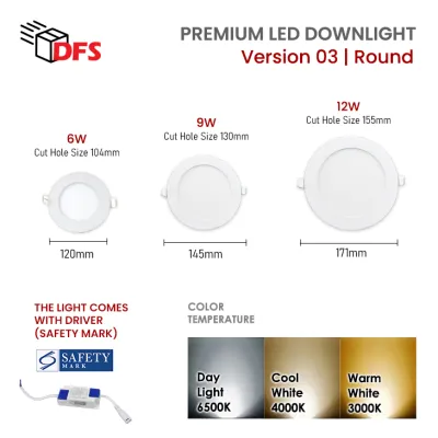 [BUY 2 FREE 1] DFS LED Recessed Downlight With Safety Mark Driver/Downlight Square/ Round 6W 9W 12W 18W