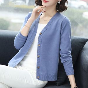 Autumn and winter new womens Korean version top slim fit V-neck cardigan sweater