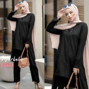 Marbela Set - One Set Wanita Long Tunik Rayon Premium Setelan Wanita Kekinian Polos Lengan Panjang LD 115 cm