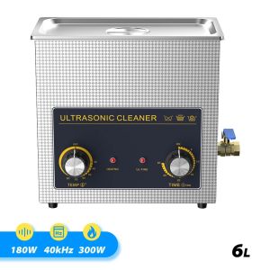 Ultrasonic Cleaner Stainless Steel Cleaner 6L 100W 40kHz Heater Timer Digital Ultrasonic Bath with Knobs for Cleaning Jewelry Watch Glasses Sonic Cleaner