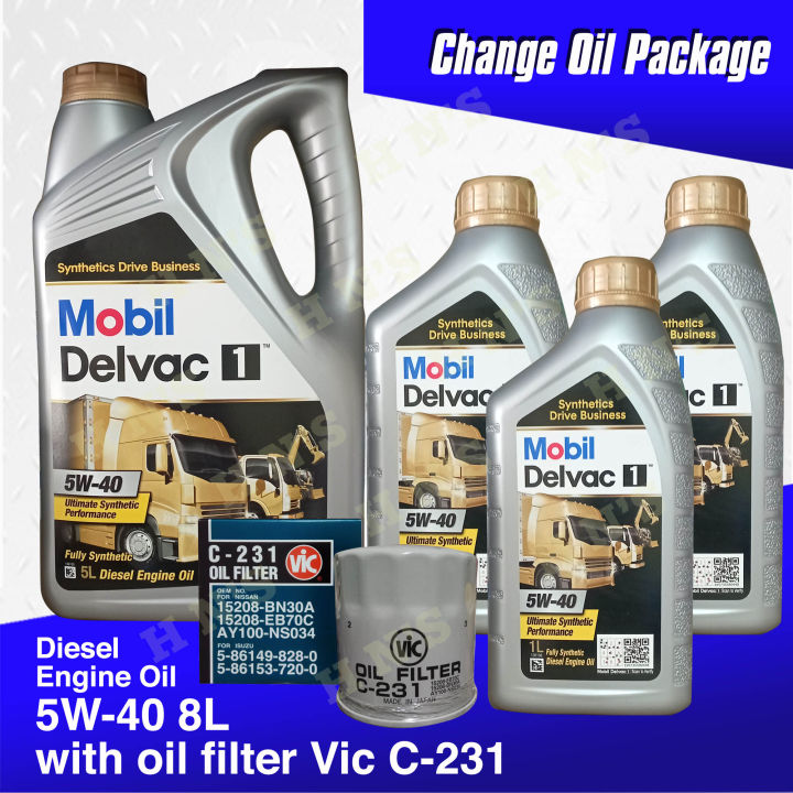 Mobil Delvac 1 5W-40 Fully Synthetic Diesel Engine Oil Change Bundle ...