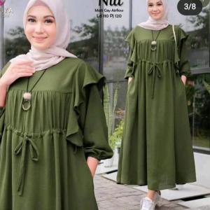 Nia Dress/GAMIS WANITA/MIDI DRESS/DRESS MIDI/MIDI WANITA MUSLIMAH BAHAN ADEM COTTON CRINGKEL
