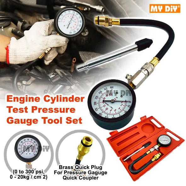 Engine Cylinder Compression Tester Kit – 0-300 PSI Gauge For Gas Engines – ATV, Motorcycle, Car