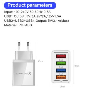 Adapter Charger 5V 3.1A 4 Port USB Quick Charging Fast Charging Pengisian Daya Cepat+Lampu LED