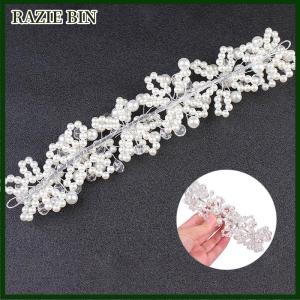 RAZIE BIN ที่คาดผมสำหรับงานแต่งงานของเจ้าสาวที่คาดผมประดับพลอยเทียมไข่มุกมงกุฎดอกไม้คริสตัล