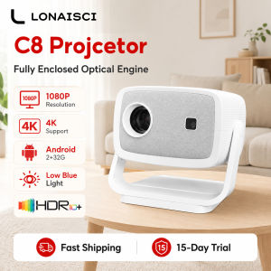 LONAISCI C8 Smart Projector Native 1080P FHD Support 4K Decoding |700ANSI Auto Focus & Auto Keystone Correction WiFi6 Bluetooth5.0 Android OS 2+32GB 180° Rotatable Home Theater Projector With Blue Light Protection