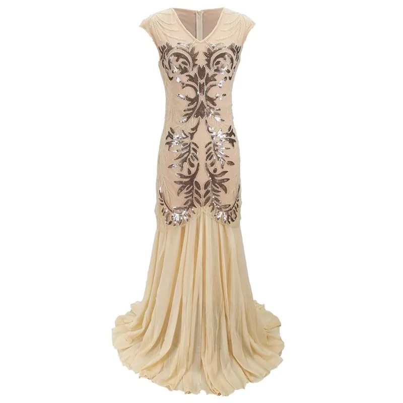 BIZOT Women's 1920s Long Party Dresses Beaded Sequin Evening Gown