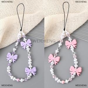 [COD] WEICHENG Simple Cute Kawaii Bowknot Beaded Phone Chain Fashion Delicate Keychain For Women Girls Sweet Bag Decoration Accessories Gifts