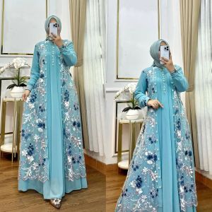 Gamis Wanita Dewasa Jumbo Misela Dres Tille Garden Import Mix Ceruty Babydoll M L XL XXL 3XL Dress Panjang Muslim Seragam Kondangan Aplikasi Payet