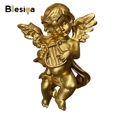Cute Angel Statue Wall Sculpture Cherub Resin Crafts Photo Props Collectible Wings Decorative for Home Living Room Office Hotel Restaurant