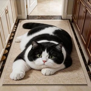 NAELIN 40×60CM 50×80CM 60×90CM 3D Cat Floor Mat Realistic Diatomaceous Earth Bedroom Door Rug Creativity Water-absorbing Bathroom Carpet Home Decor