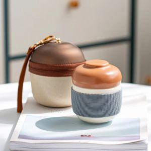 200ML Japan Portable Tea Travel Tea Set Ceramic TeaSet Storage Bag Teaware Set Heat Insulation Container