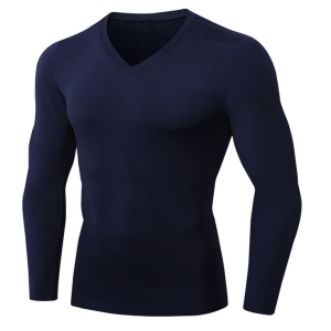 HOLA 2021 Men Seamless Solid T-shirt Plus Velvet V-neck Fitness Long Sleeve Elastic Running Gym SportWear
