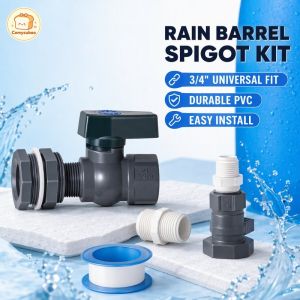 3/4 In PVC Rain Barrel Spigot Kit Universal Connector Diverter Valve Garden Watering Bucket Tap