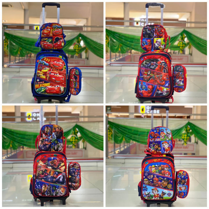 3D Trolley School Bag 3 in 1 - 6 wheels | Lazada
