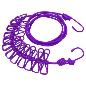 ZH091 Clips Clothesline Windproof Stretch Drying Elastic Rope with Clips Drying Lines