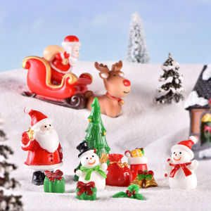 Mini Christmas Resin Elk Santa Claus Ornaments Merry Christmas Decor For Home Figurines Miniatures 2022 New Year Desktop Decor