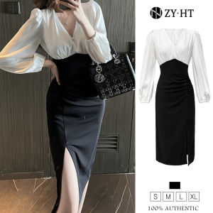 ZYHT eravogue đầm body chân váy nữ Quần áo đi làm chuyên nghiệp mới của phụ nữ Đầm ôm sát màu đen trắng tương phản 6048