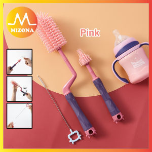 MIZONA 3 In 1 Long Handle Silicone Bottle Pacifier Brush Baby Rotating Milk Bottle Brush