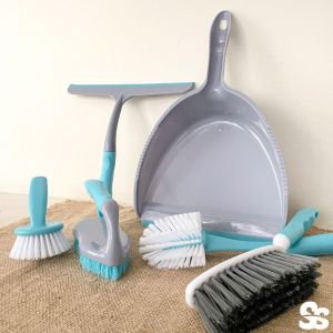 6-in-1 Cleaning Brush Set - Dust pan Hand broom Brushes Glass wiper (Squeegee)