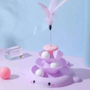 3 Levels turnable Toys for cats accessories Tower Tracks with balls cat toy Interactive Intelligence Training with fun cat stick