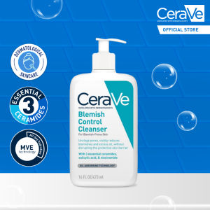 CeraVe Blemish Control Cleanser 473ml Salicylic Acid Niacinamide 3 Ceramides MVE Technology Pore Purifying Facial Wash Reduce Excess Oil Blackheads Breakouts Gentle Acne Prone Skin Cleanser
