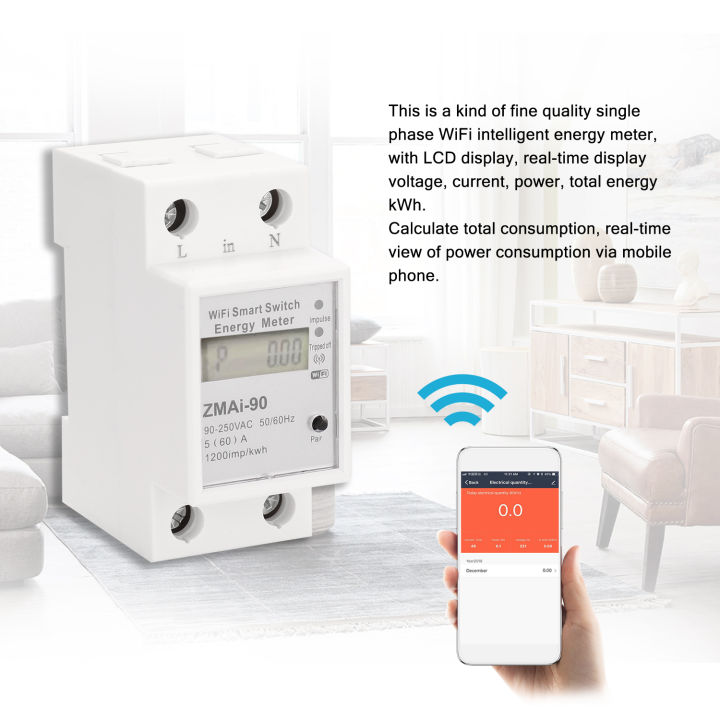 Single Phase Din Rail Wifi Intelligent Energy Meter Power Consumption ...